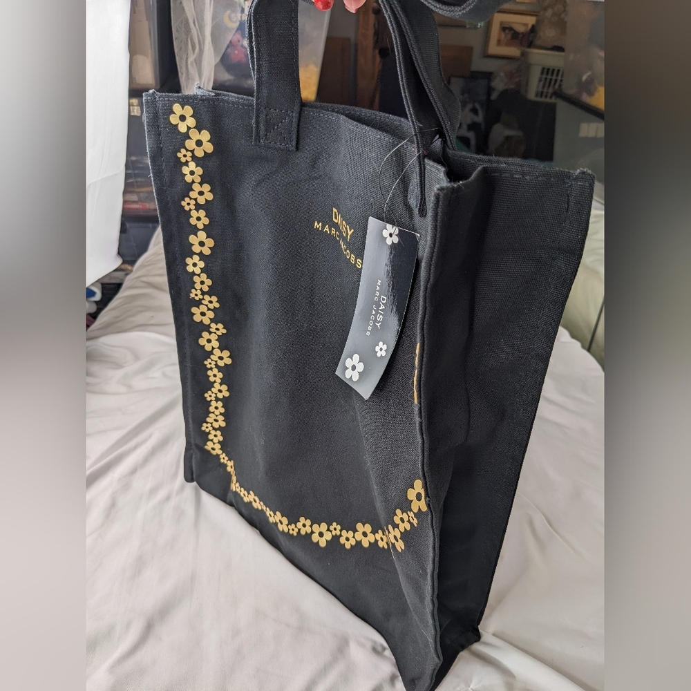 Marc Jacobs Daisy NWT canvas Floral tote bag black gold - Picture 5 of 12